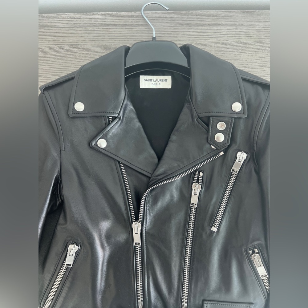 YSL black leather biker jacket